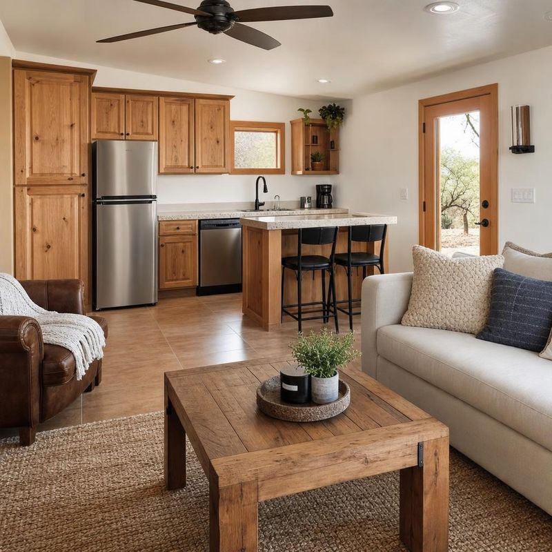 Integrated kitchen and living area in a casita