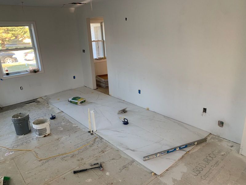 Subfloor prepared for new flooring during a renovation