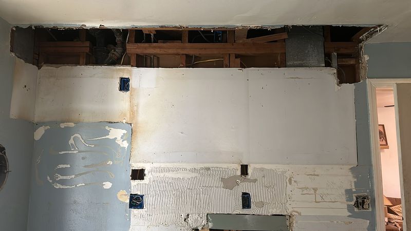 Ceiling and soffit opened for the new layout