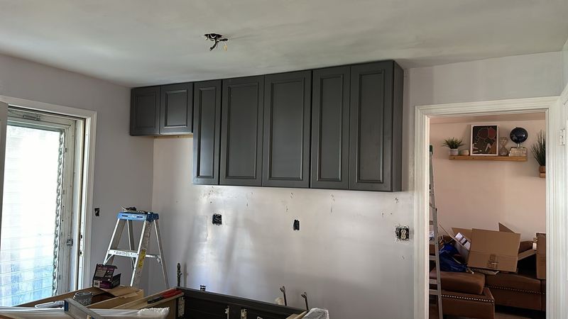 Upper cabinets installed to the ceiling